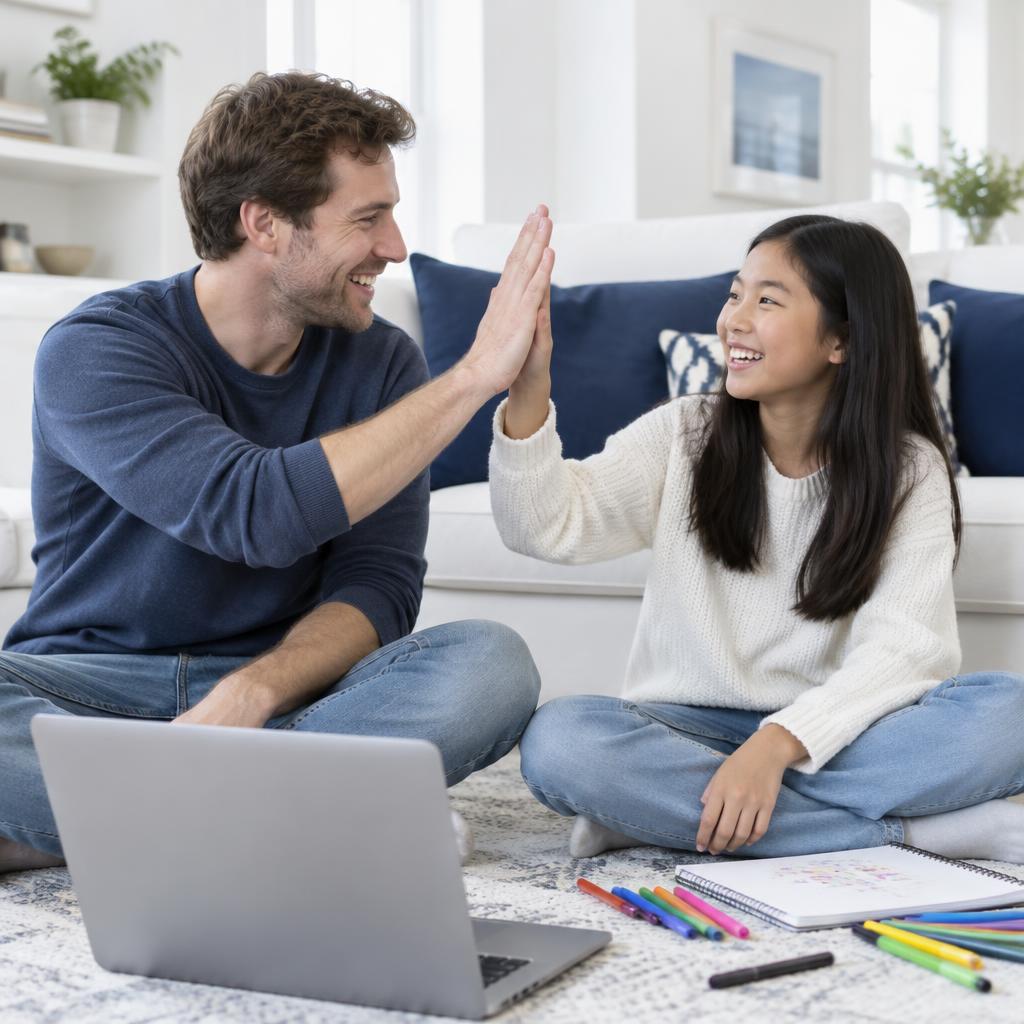 Illustration: an uncle and niece high-fiving